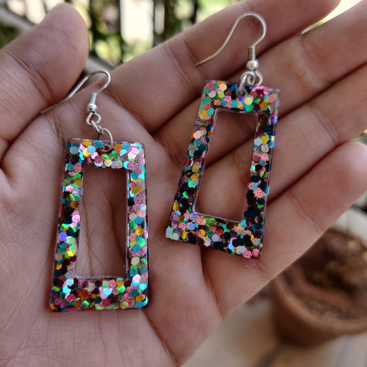 Multicolor Glitter Geometric Dangles
