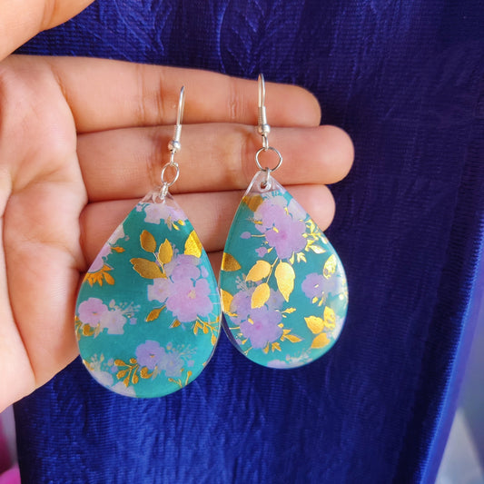 Floral Teardrop Resin Earrings