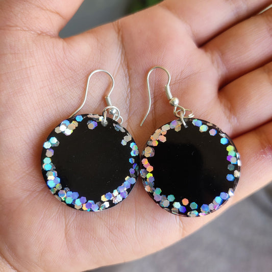 Black Galaxy Glitter Hoop Earrings
