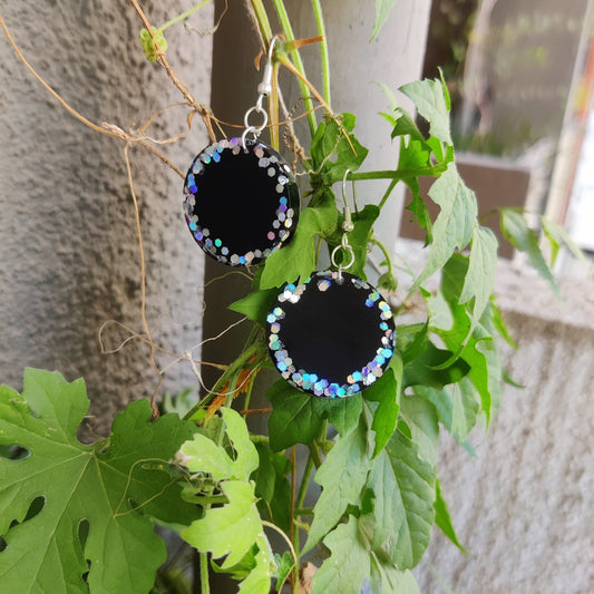 Black Galaxy Glitter Hoop Earrings