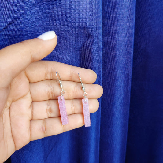 Minimalist Pink Glitter Resin Bar Earrings