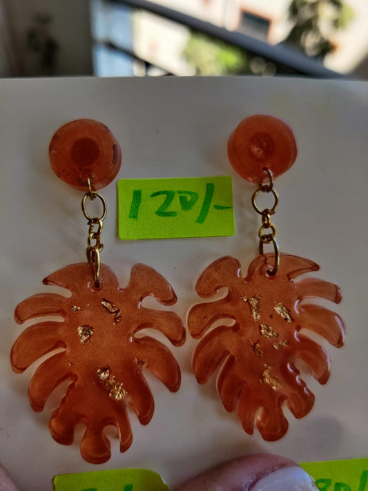 Tropical Monstera Leaf Resin Earrings