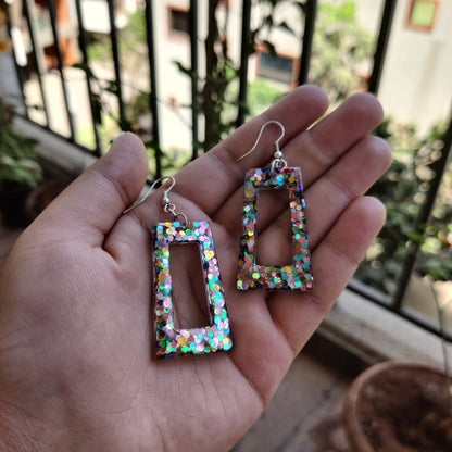 Multicolor Glitter Geometric Dangles
