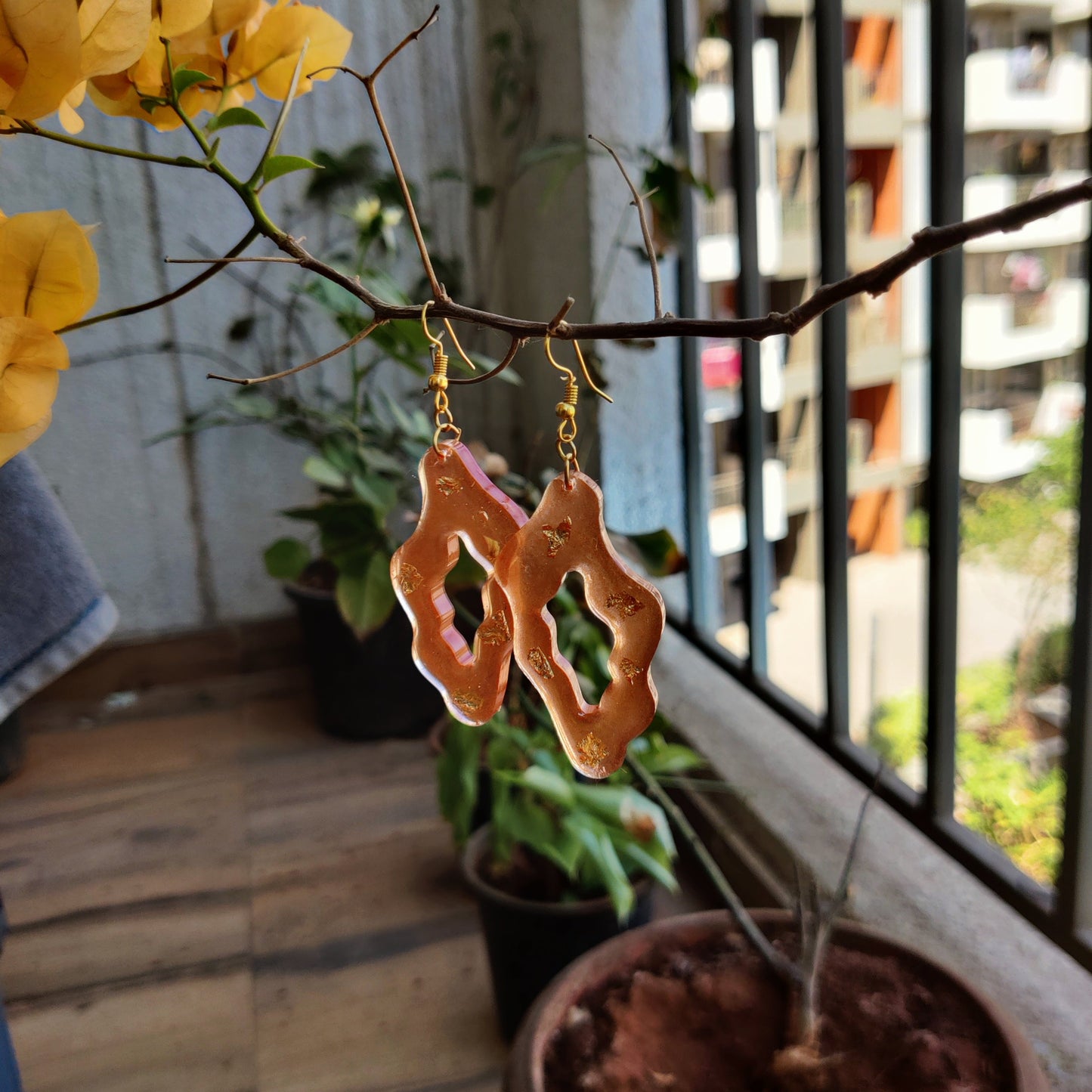 Amber Gold Resin Earrings